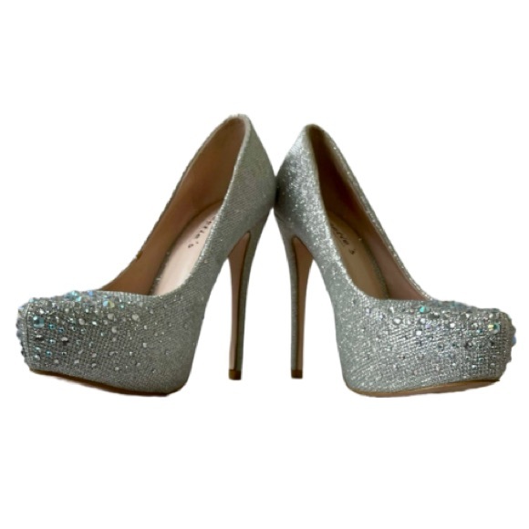 Sweetie’s Shoe Collection Silver Rhinestone High Heels, Women’s Size 7.5 - Picture 1 of 13